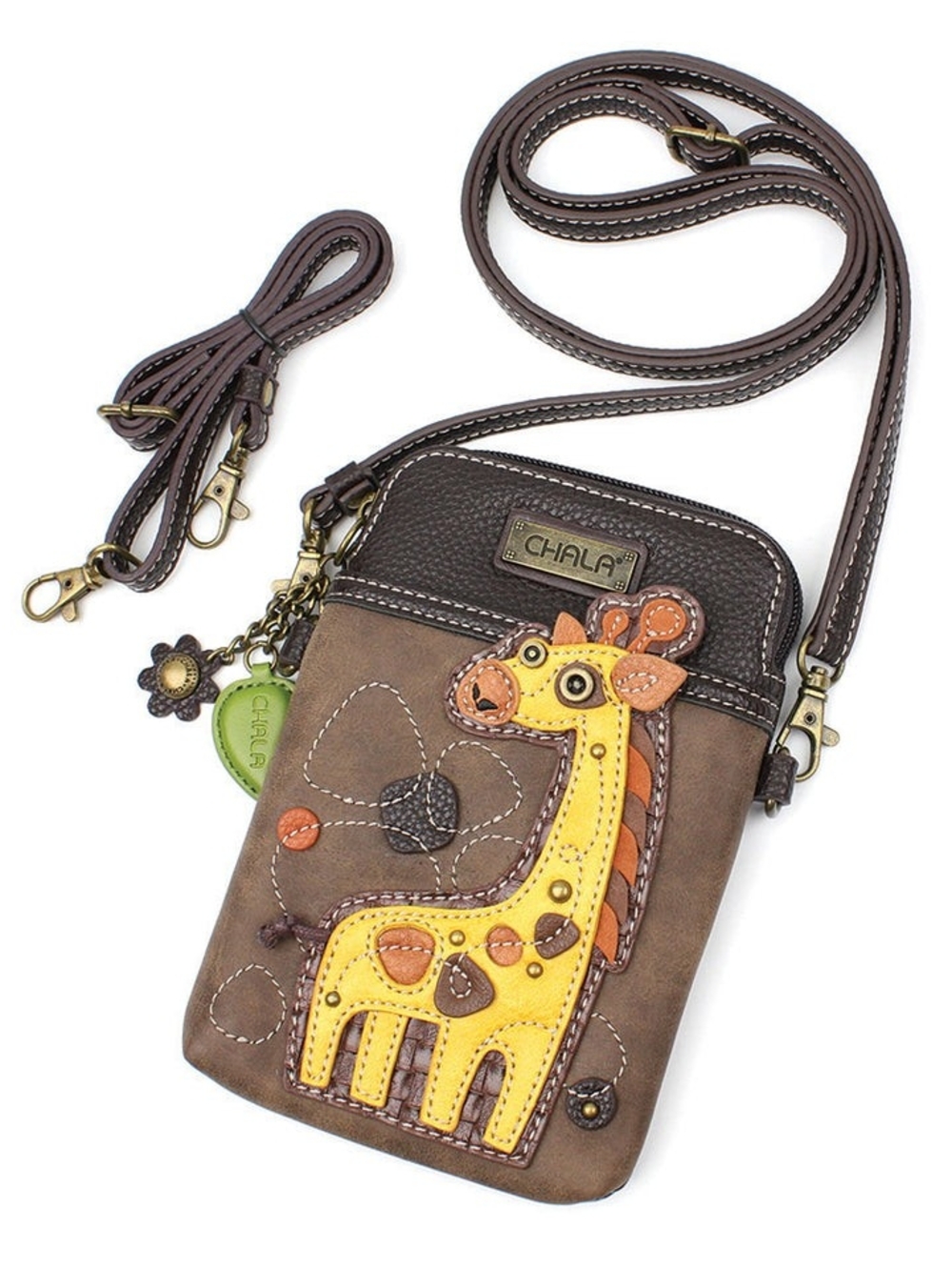 Chala Brown Crossbody Phone Bag with Yellow Giraffe Accent